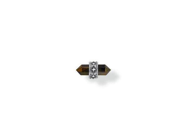 Ein einzelner Ohrstecker aus Silber mit goldblauem Tigerauge und filigranem Design zeigt einen eleganten Kristall, ideal für stilbewusste Trägerinnen.