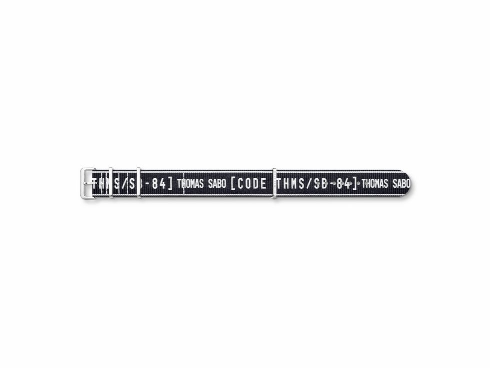 Thomas Sabo Uhrenarmband ZWA0320-276 in Schwarz und Weiß aus Textil und Edelstahl, mit markentypischem Design und einer Schließe, ideal für stilvolle Auftritte.