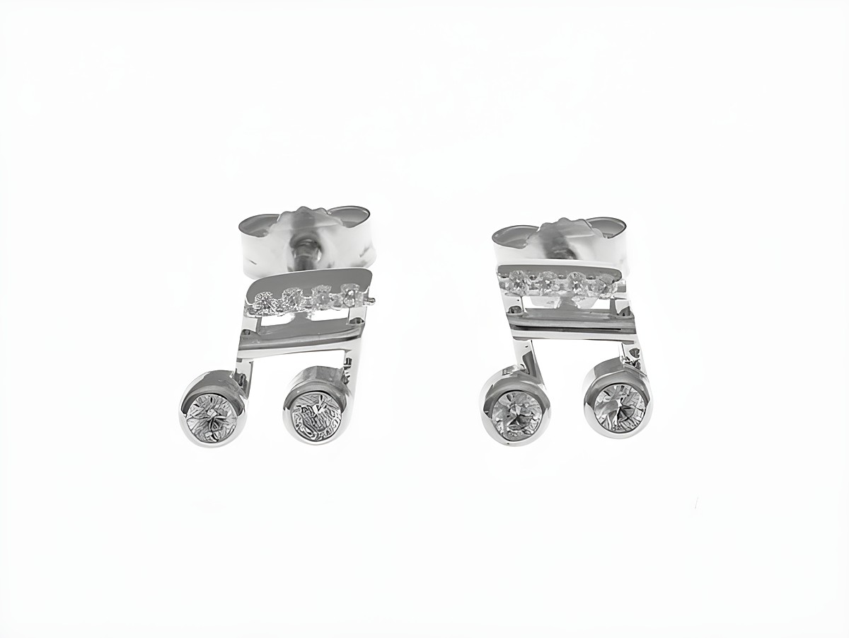 Musiknote Ohrstecker aus rhodiniertem Sterling Silber mit Zirkonia, elegant gearbeitet, ideal für Musikliebhaber, der perfekte Schmuck für besondere Anlässe.