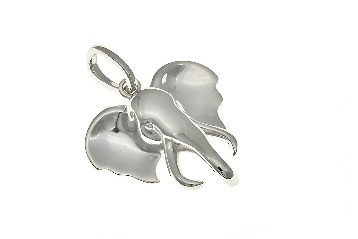 Elefantenkopf Anhänger aus rhodiniertem Sterling Silber, tierisch und elegant gestaltet, Hersteller Juwelier Harnisch, ideal für Tierliebhaber.