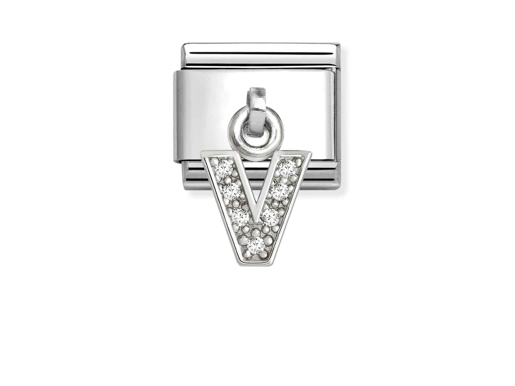 Classic Sterling Silber Charm in Form des Buchstabens V, verziert mit Zirkonia, von Pandora, ideal für persönliche Akzente in Schmuckkollektionen, neu und hochwertig.