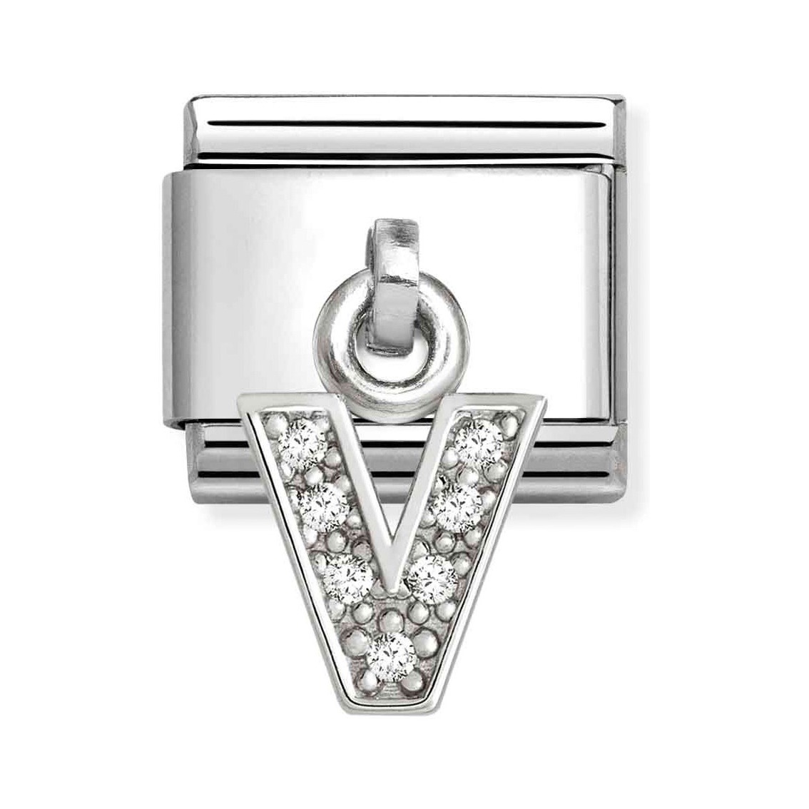 Classic Sterling Silber Charm in Form des Buchstabens V, verziert mit Zirkonia, von Pandora, ideal für persönliche Akzente in Schmuckkollektionen, neu und hochwertig.