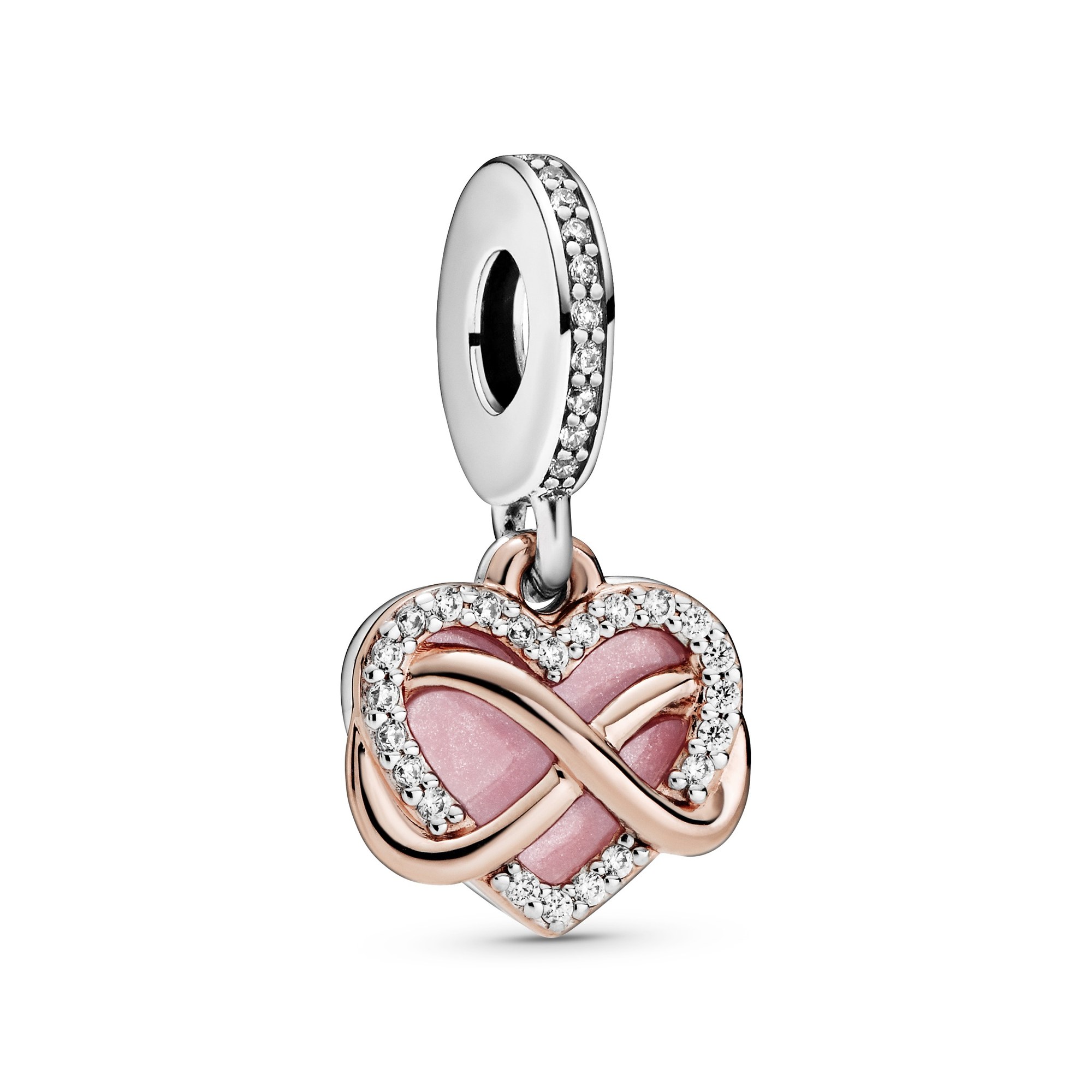 Pandora ROSE & Silber Charm Anhänger - Unendliches Herz - Zirkonia + Emaille