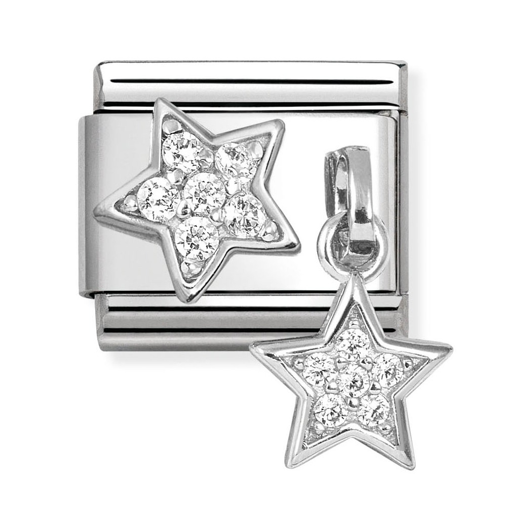 Charm Anhänger aus Sterling Silber mit einem stilisierten Stern und Zirkonia im Pavé-Design, glänzende Oberfläche, elegant und modern, ideal für individuelle Armbänder von Nomination.