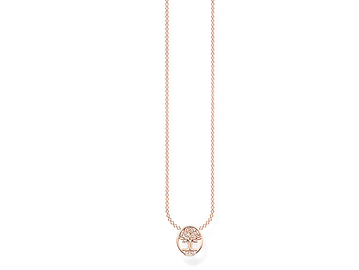 Charming Kette aus Sterling Silber, vergoldet in Roségold, mit Zirkonia in Weiß und Baum-Motiv, Länge von 40 bis 45 cm, von Thomas Sabo, Modell KE2126-416-14-L45V.