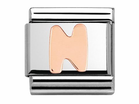 Nomination 430105 14 Classic N Roségold Buchstabe mit einem glänzenden N auf und silbernem Hintergrund, aus Edelstahl gefertigt, für personalisierte Armbänder geeignet.