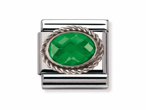 NOMINATION Classic Kordel in Grün mit Silberrand, besetzt mit einem ovalen Zirkonia. Elegantes und zeitloses Design, ideal für stilvolle Armbänder.