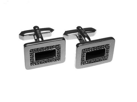 30510-0 Onyx Manschettenknöpfe aus 925 Sterling Silber mit echtem Stein, hergestellt von Juwelier Harnisch, rechteckige Form mit funkelndem Rahmen. Ideal für elegante Anlässe.