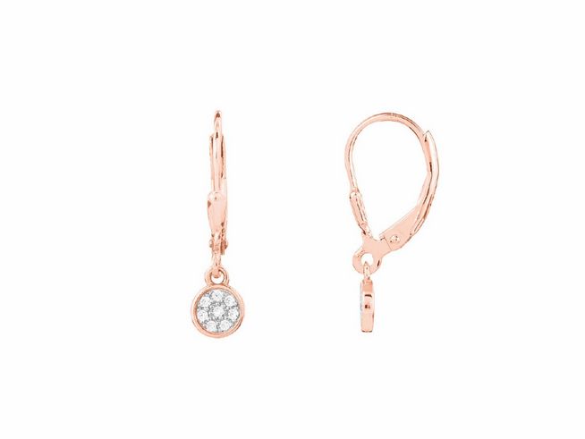Xenox Sterling Silber Ohrringe XS3426R EAR CANDIES in Roségold Vergoldung, mit funkelndem Design und einem kleinen kreisförmigen Anhänger, ideal für feminine Akzente.