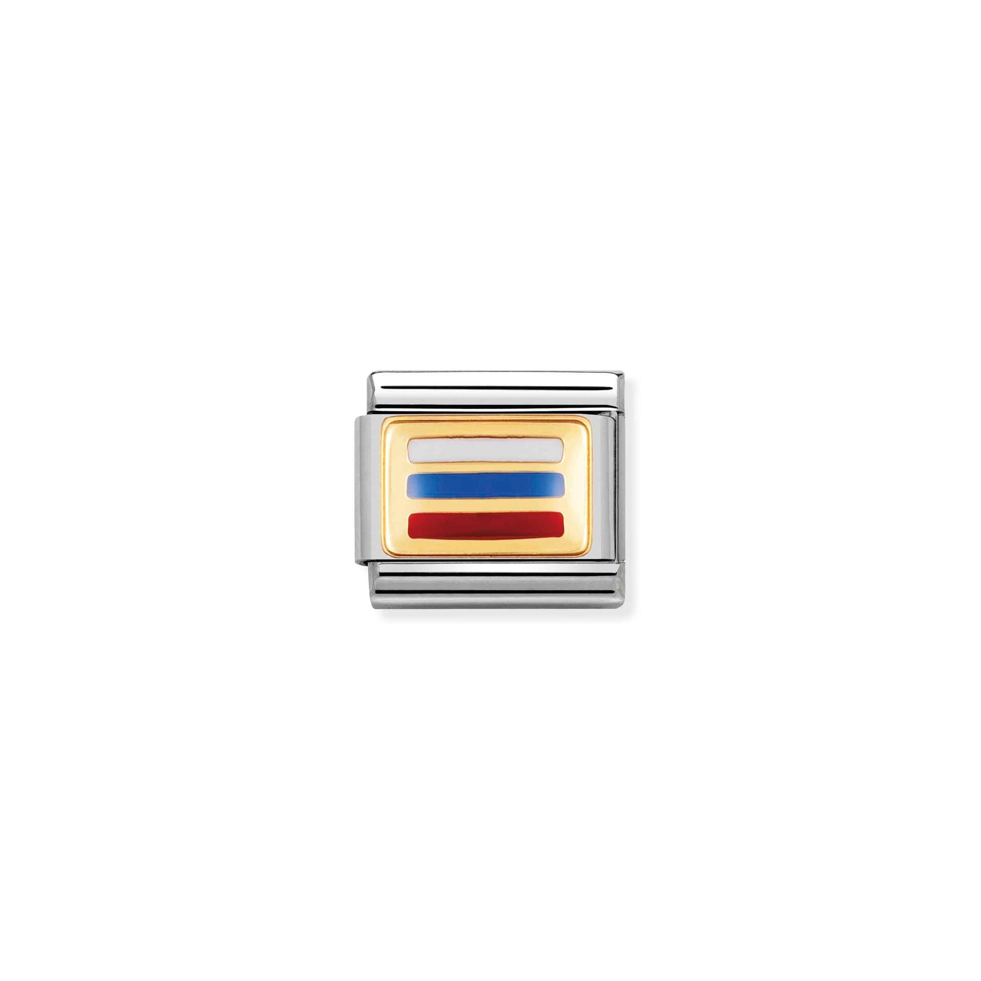 Nomination Composable Classic Charm Flagge Russland - Edelstahl, Gold 750 Gelbgold, Emaille