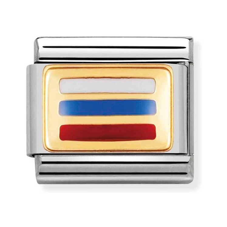 Nomination Composable Classic Charm Flagge Russland - Edelstahl, Gold 750 Gelbgold, Emaille