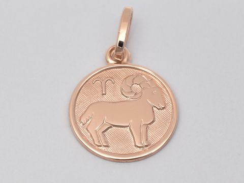 301189-0 Widder Sterling Silber rosé vergoldet Sternzeichen poliert 14 mm mit eingebettetem Widdermotiv, ideal als pendantes Schmuckstück für Astrologie-Fans, Hersteller Juwelier Harnisch.