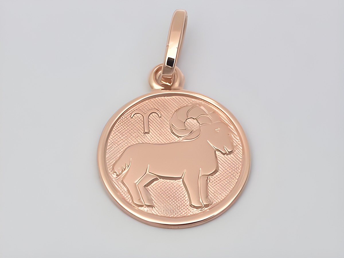 Widder Sterling Silber rosé vergoldet Sternzeichen poliert 14 mm mit eingebettetem Widdermotiv, ideal als pendantes Schmuckstück für Astrologie-Fans, Hersteller Juwelier Harnisch.
