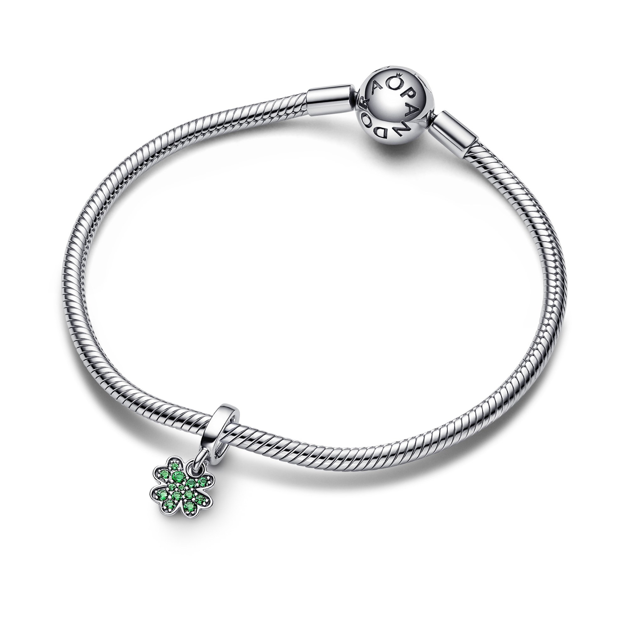 Pandora Vierblättriges Kleeblatt Charm Anhänger - Glücksbringer - Sterling Silber - Crystal Grün Ansicht 3 – Ansicht 3