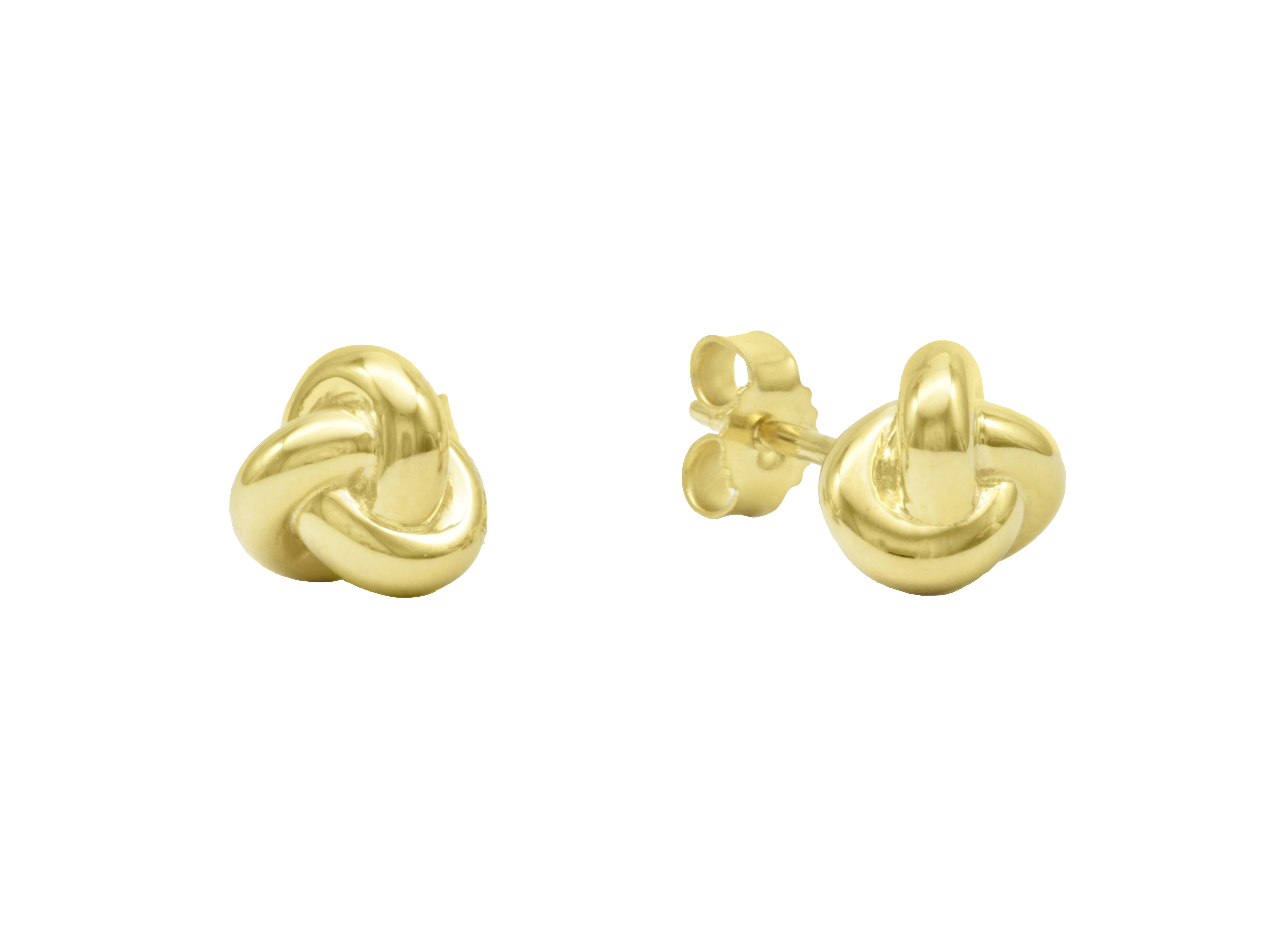Ohrstecker Knoten aus Sterling Silber 925, vergoldet in Gelbgold, poliert, ohne Stein, von Juwelier Harnisch, zeitloses Design für jeden Anlass.