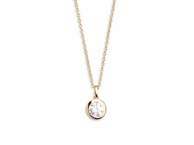 Xenox Sterling Silber Kette XS7285G in Gelbgold vergoldet mit Ankerkette und rundem Anhänger, besetzt mit einem funkelnden Stein, ideal für elegante Anlässe oder als Alltagsaccessoire.