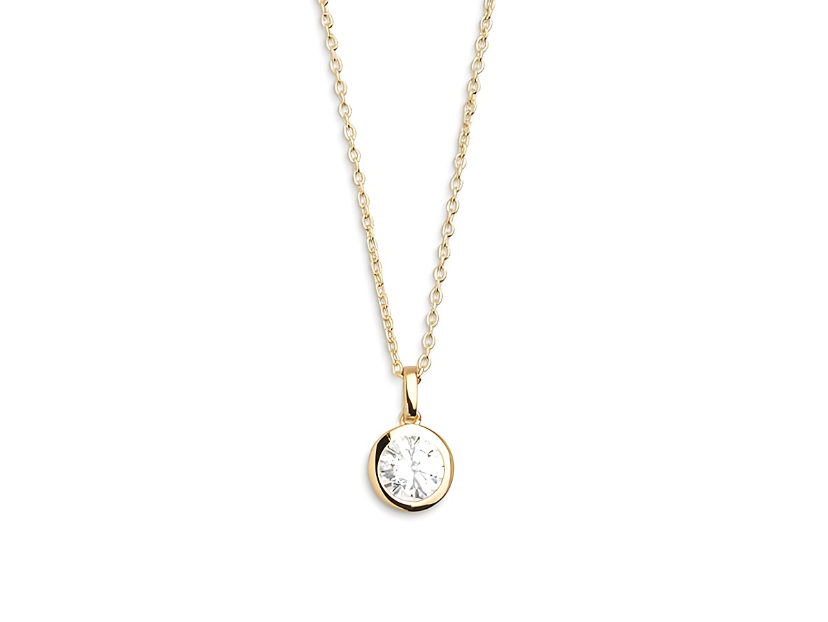 Xenox Sterling Silber Kette XS7285G in Gelbgold vergoldet mit Ankerkette und rundem Anhänger, besetzt mit einem funkelnden Stein, ideal für elegante Anlässe oder als Alltagsaccessoire.