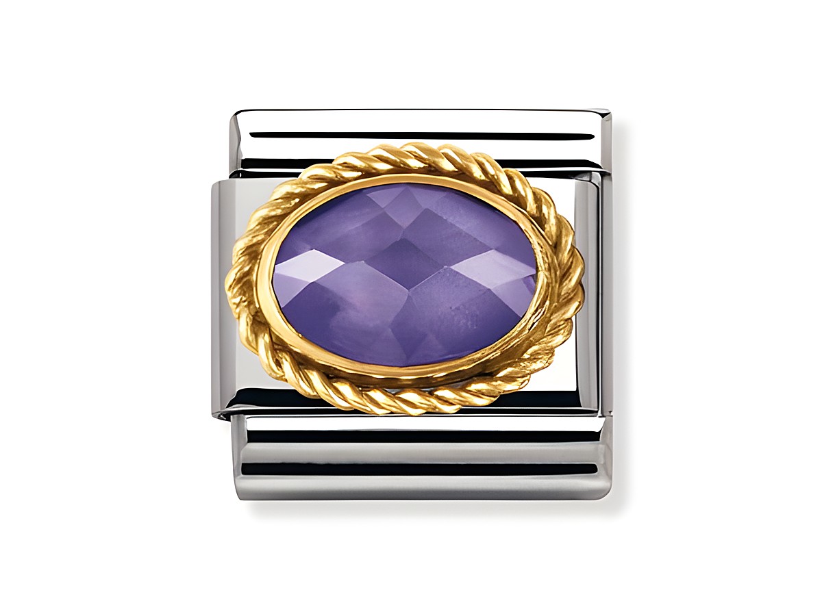 NOMINATION Classic Kordel in Violett mit Goldrand, oval, verziert mit Zirkonia, elegante und stilvolle Schmuckkomponente für individuelle Armbänder, Hersteller: Nomination.