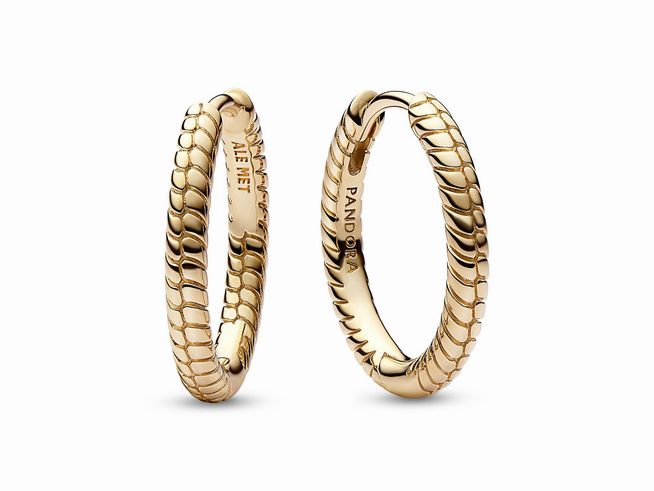 Kleine Charm-Ohrringe aus gelbgoldvergoldetem Material von Pandora, elegantes Design mit strukturiertem Muster und sanftem Glanz, perfekt für jeden Anlass.