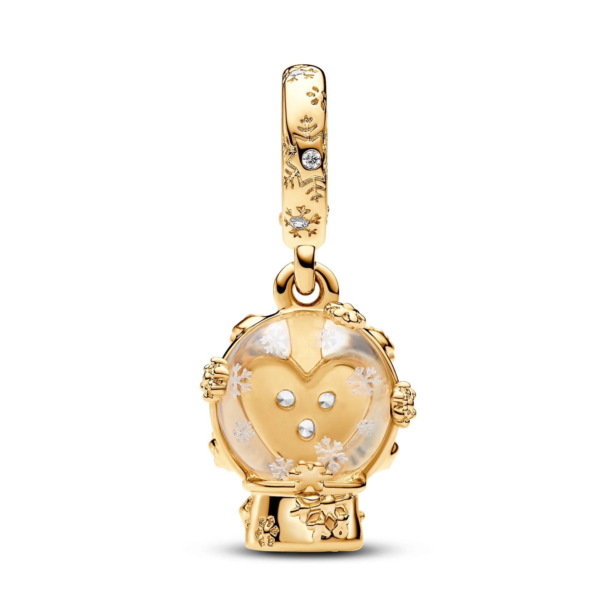 Pandora Herz Schneeflocke Schneekugel Charm-Anhänger - Gelbgold Vergoldung - Zirkonia – Ansicht 2