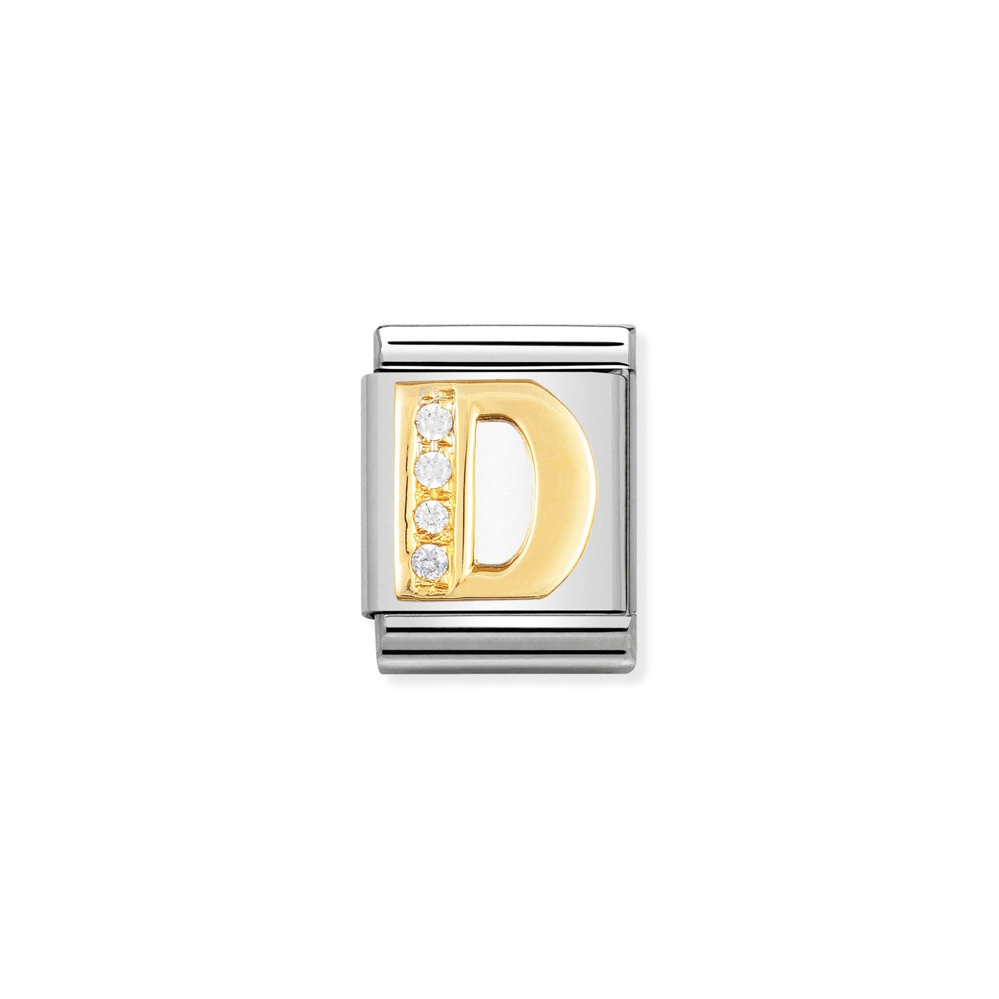 Nomination Composable Big Charm Buchstabe D - Edelstahl, Gold 750 Gelbgold, Zirkonia