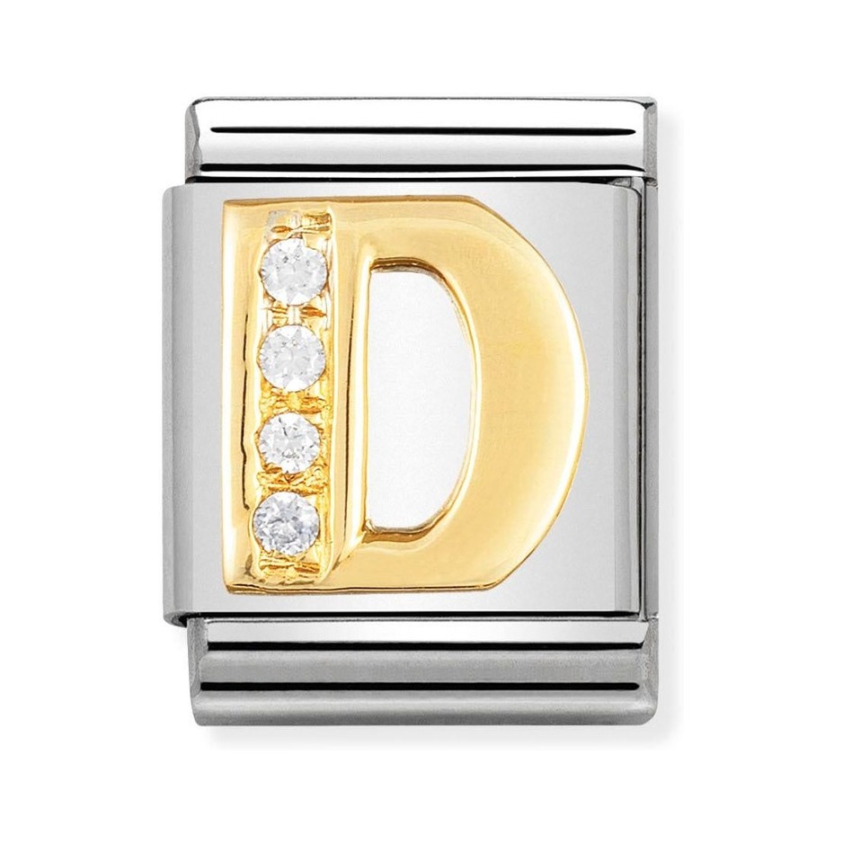 Nomination Composable Big Charm Buchstabe D - Edelstahl, Gold 750 Gelbgold, Zirkonia