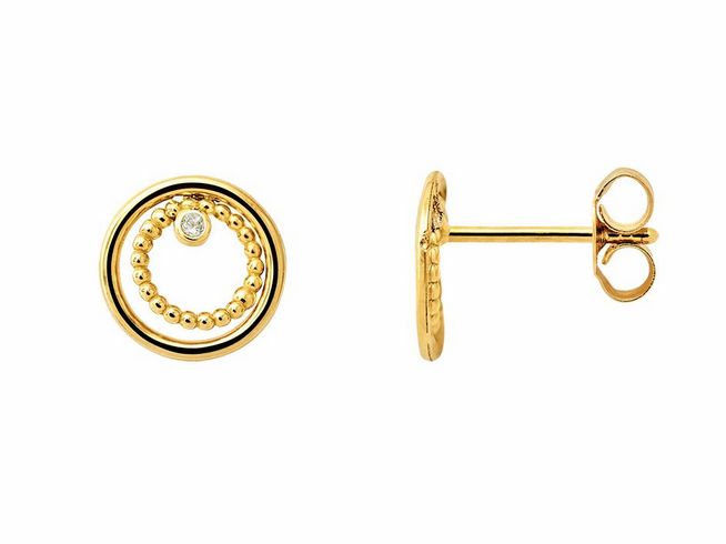 Zwei elegante Xenox XG14K4188G Ohrstecker aus 585 Gelbgold, poliert, mit Zirkonia in der Mitte, ideal für jeden Anlass und zeitlos im Design.