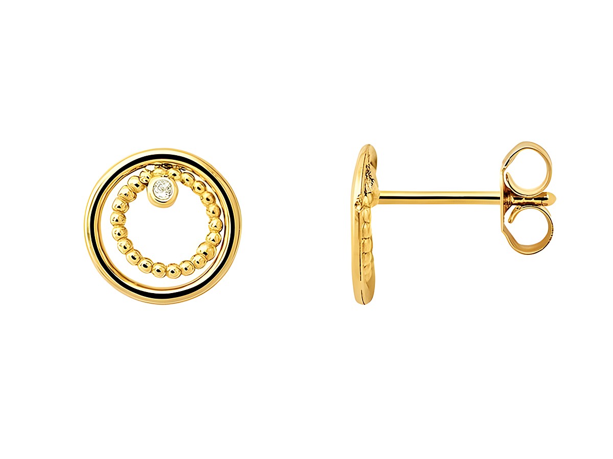 Zwei elegante Xenox XG14K4188G Ohrstecker aus 585 Gelbgold, poliert, mit Zirkonia in der Mitte, ideal für jeden Anlass und zeitlos im Design.