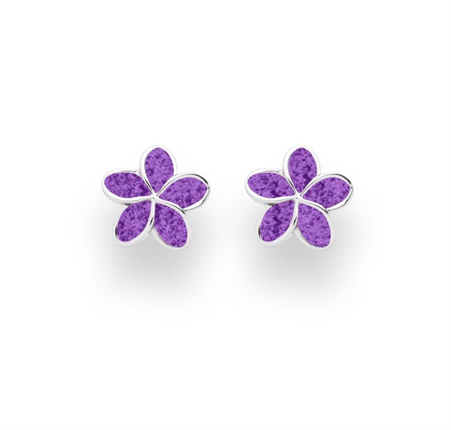 DUR Ohrring - Plumeria Blüte Lila - Sterling Silber rhodiniert – Ansicht 3