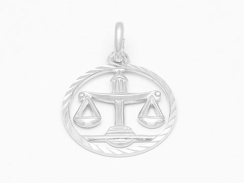 Waage Sternzeichen aus Weißgold 333, diamantiert, Hersteller Juwelier Harnisch, bietet elegantes Design mit stilisierter Waage in einem runden Rahmen, ideal als Anhänger.
