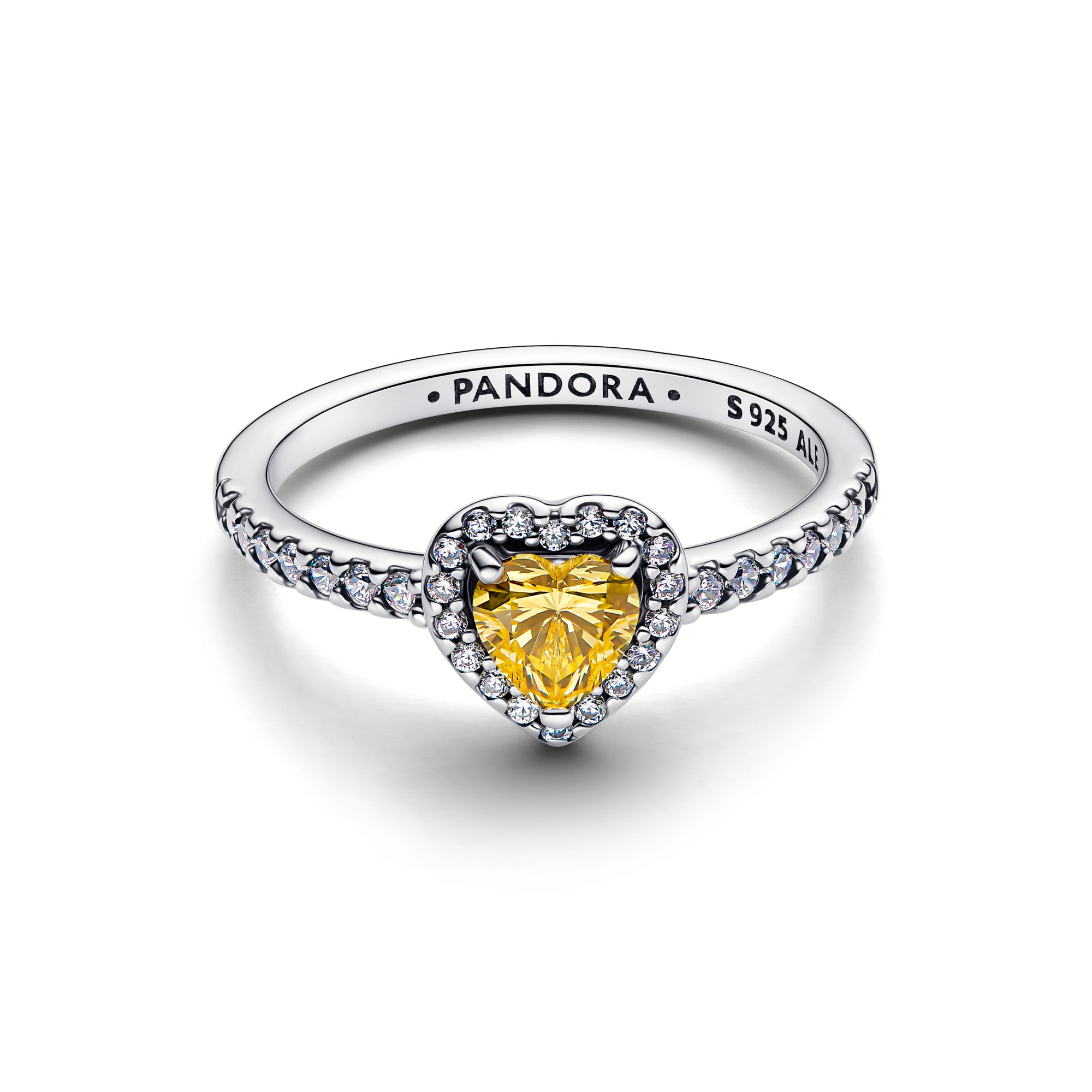 Pandora Funkelndes erhabenes Herz Ring - Sterling Silber - Zirkonia Gelb – Ansicht 2