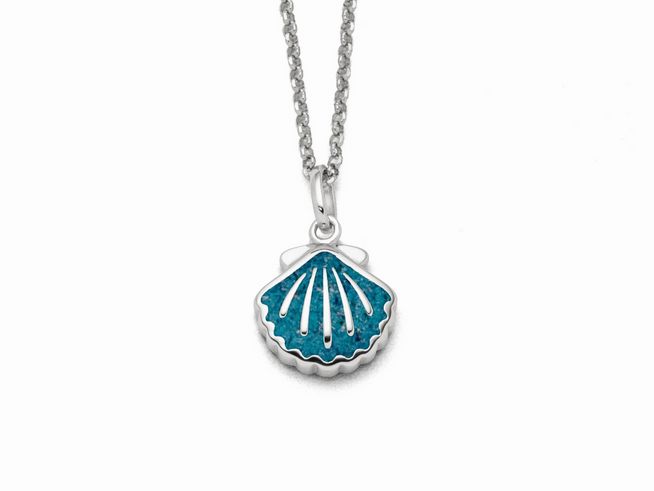 Sterling Silber Kette mit Anhänger in Muschelform aus blauem Steinsand, 45 cm lang, elegantes Schmuckstück von DUR für stilvolle Akzente.
