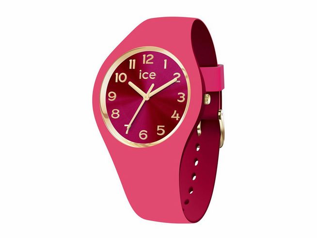 Ice Watch Uhr 021821 ICE duo chic in Raspberry Pink, mit goldener Lünette und Ziffern, modernes Design, flexible Silikonarmband, eignet sich perfekt als modisches Accessoire, Neuheit des Herstellers Ice Watch.
