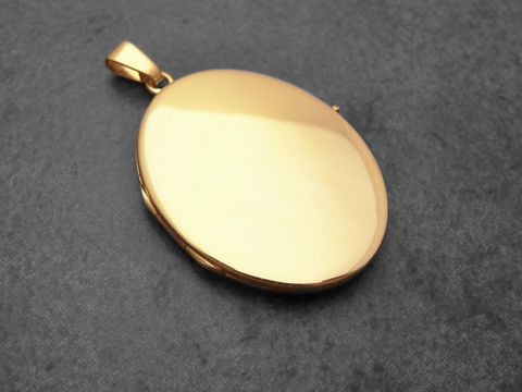 Gold Medaillon - schlichte Eleganz - 35,5 mm - Gold 585 - poliert - mattiert, Hersteller: Juwelier Harnisch, oval geformt, ideal für persönliche Gravuren oder als besonderes Schmuckstück.