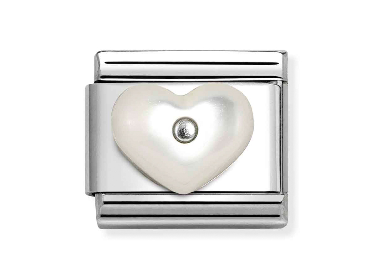 Nomination Sterling Silber 330509 17 - Herz - Perlmutt + Weiß Element - Classic Silber Herz aus Perlmutt auf silbernem Element von Nomination Sterling Silber 330509 17, elegantes Design für individuellen Schmuck. Ideal für persönlichen Stil und besondere Anlässe.