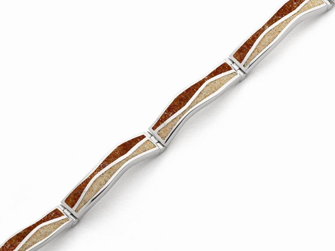 Sterling Silber Armband Welle von DUR mit Strandsand, blauer Steinsand und Bernstein, Länge 18,5 cm, elegant gestaltet mit wellenförmigen Elementen und hochwertigen Materialien.