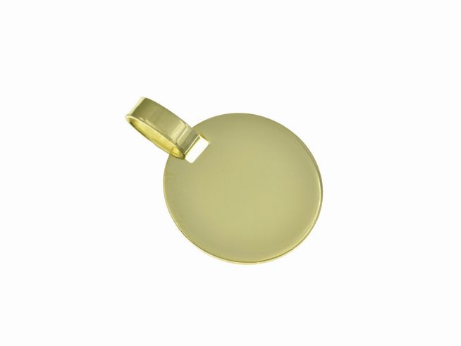 Rund anhänger aus Sterling Silber mit Gelbgoldvergoldung, Durchmesser 1,4 cm, schlichtes Design, hergestellt von Juwelier Harnisch. Ideal für individuelle Gravuren.