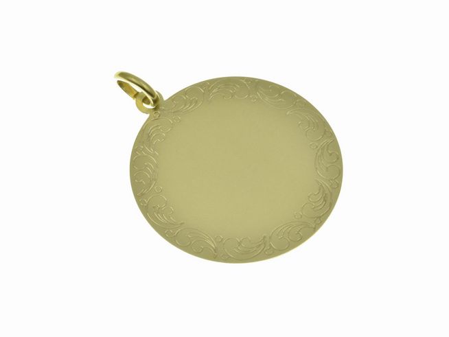 40072-0 Echter Gold Anhänger 333 25x22 mm mit runder Gravurplatte, hergestellt von Juwelier Harnisch, ideal für individuelle Gravuren.