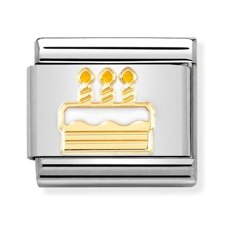 Nomination Composable Classic Charm Geburtstagstorte weiß - Edelstahl, Gold 750, Emaille