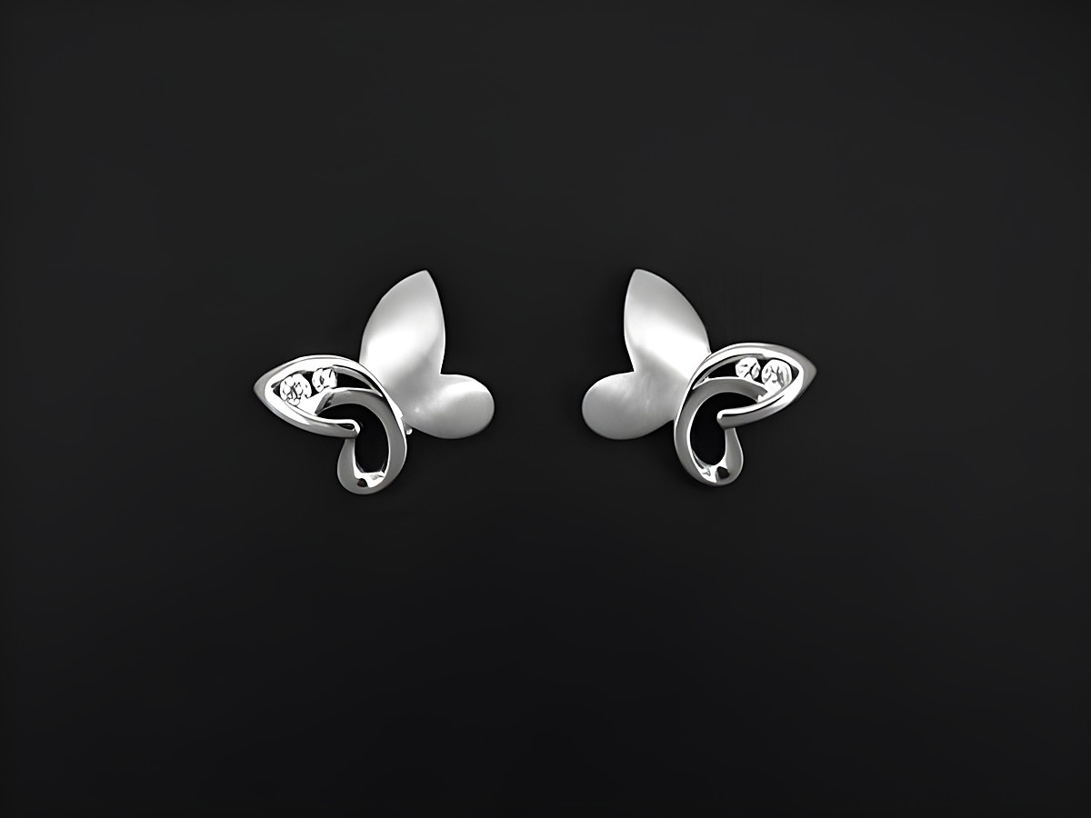Silber Ohrstecker in Schmetterlingsform, teilmattiert mit Zirkonia, hergestellt von Juwelier Harnisch. Elegant und modern für jeden Anlass.