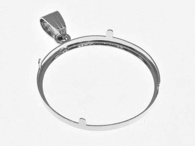Münzfassung Anhänger aus 925 Sterling Silber, rhodiniert, schlichtes Design für Münzen bis 30 mm Durchmesser, hergestellt von Juwelier Harnisch.