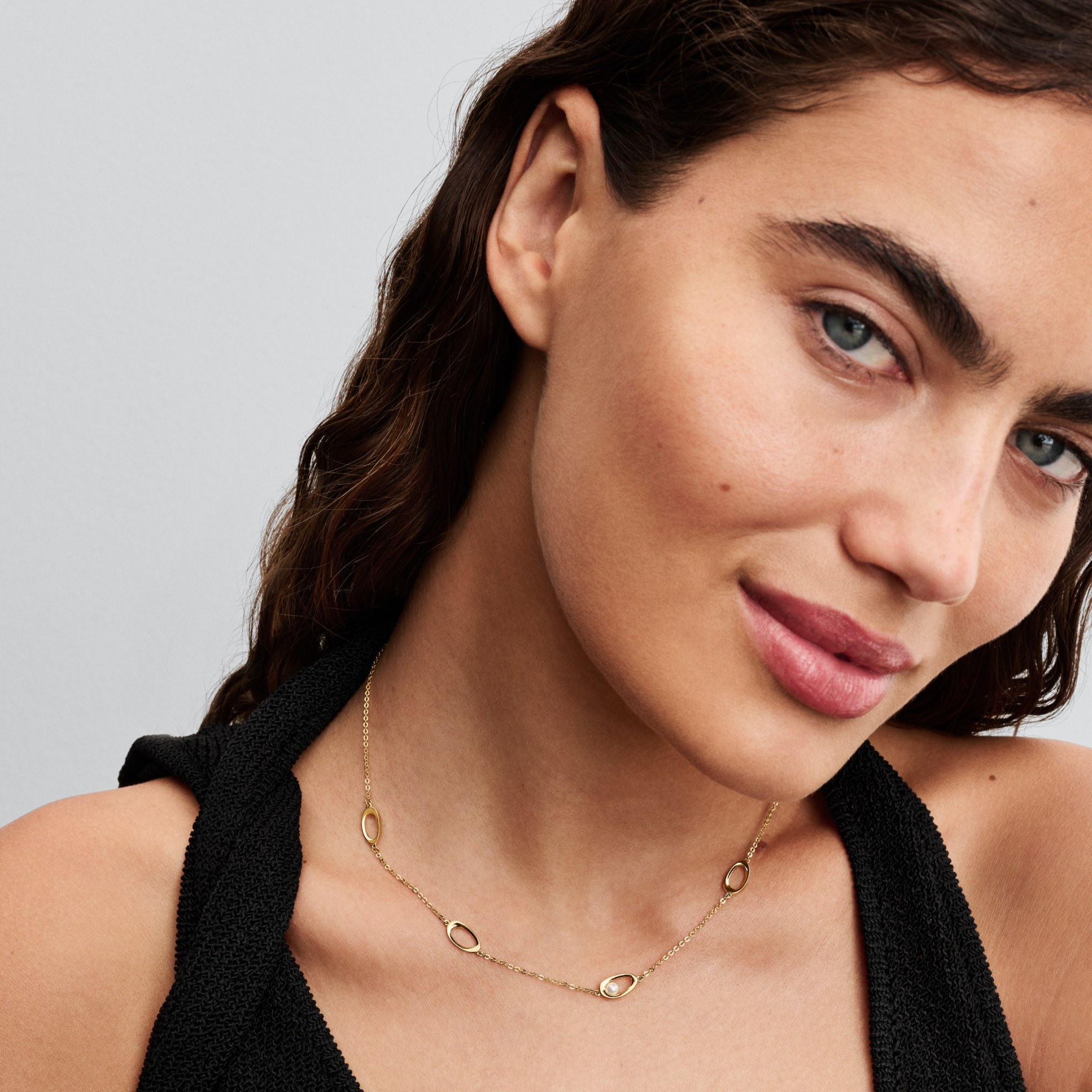 Pandora ESSENCE - organisch geformte Zuchtperlenkette - Gelbgold Vergoldung - 45 cm – Ansicht 3