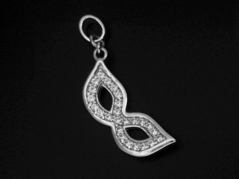 Karneval Maske Anhänger aus 925 Sterling Silber, rhodiniert, mit weißen Zirkonia besetzt, symbolisches Design, Hersteller Juwelier Harnisch, diverses Motiv erhältlich.