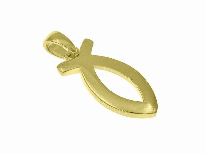 Christlicher Ichthys Anhänger aus Sterling Silber mit Gelbgold Vergoldung, symbolisiert den Glauben, elegant und modern gestaltet, ideal für religiöse Anlässe oder als Schmuckstück im Alltag.