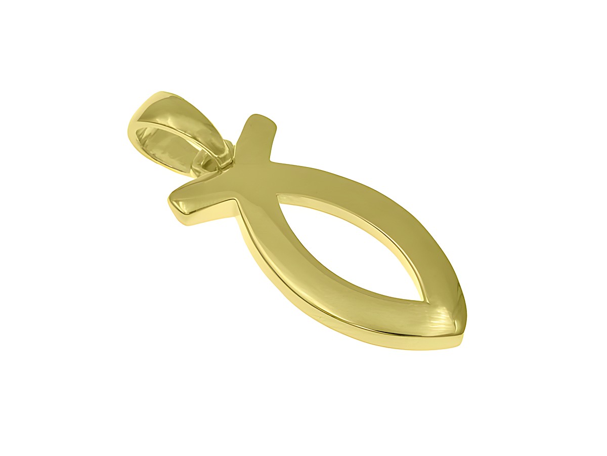 Christlicher Ichthys Anhänger aus Sterling Silber mit Gelbgold Vergoldung, symbolisiert den Glauben, elegant und modern gestaltet, ideal für religiöse Anlässe oder als Schmuckstück im Alltag.