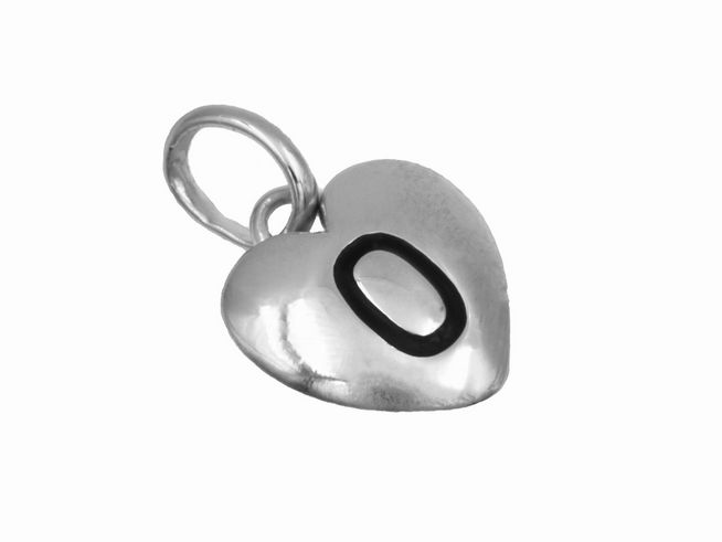 Herz-Anhänger 0 aus 925 Sterling Silber, poliert und rhodiniert, mit schwarzer Ziffer 0 in der Mitte, hergestellt von Juwelier Harnisch. Ideal für persönlichen Schmuck.