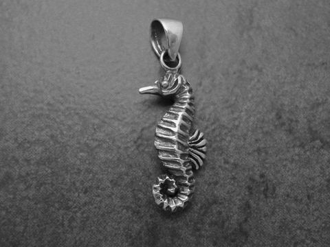 Silberner Anhänger in Form eines Seepferdchens, detailliert und elegant gearbeitet, ideal für Tierliebhaber, hergestellt von Juwelier Harnisch.