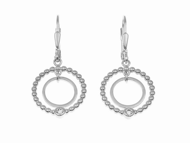 Ohrhänger Duo Ringe aus Sterling Silber, rhodiniert, mit Stein. Elegantes Design mit einem inneren und äußeren Ring, perfekt für jeden Anlass. Hersteller Juwelier Harnisch.