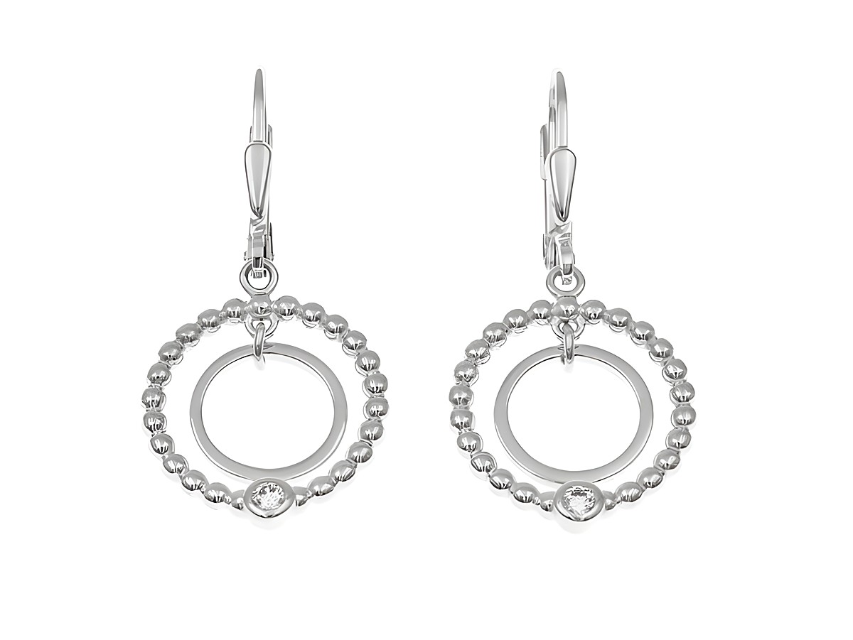 Ohrhänger Duo Ringe aus Sterling Silber, rhodiniert, mit Stein. Elegantes Design mit einem inneren und äußeren Ring, perfekt für jeden Anlass. Hersteller Juwelier Harnisch.