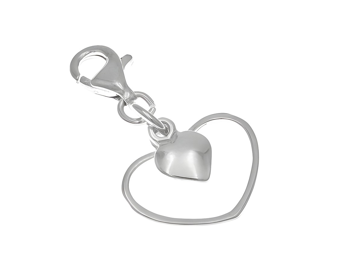 Charmanhänger in Sterling Silber, poliert, mit einem Doppelherz-Design. Hersteller Juwelier Harnisch, ideal für persönliche Schmuckstücke.